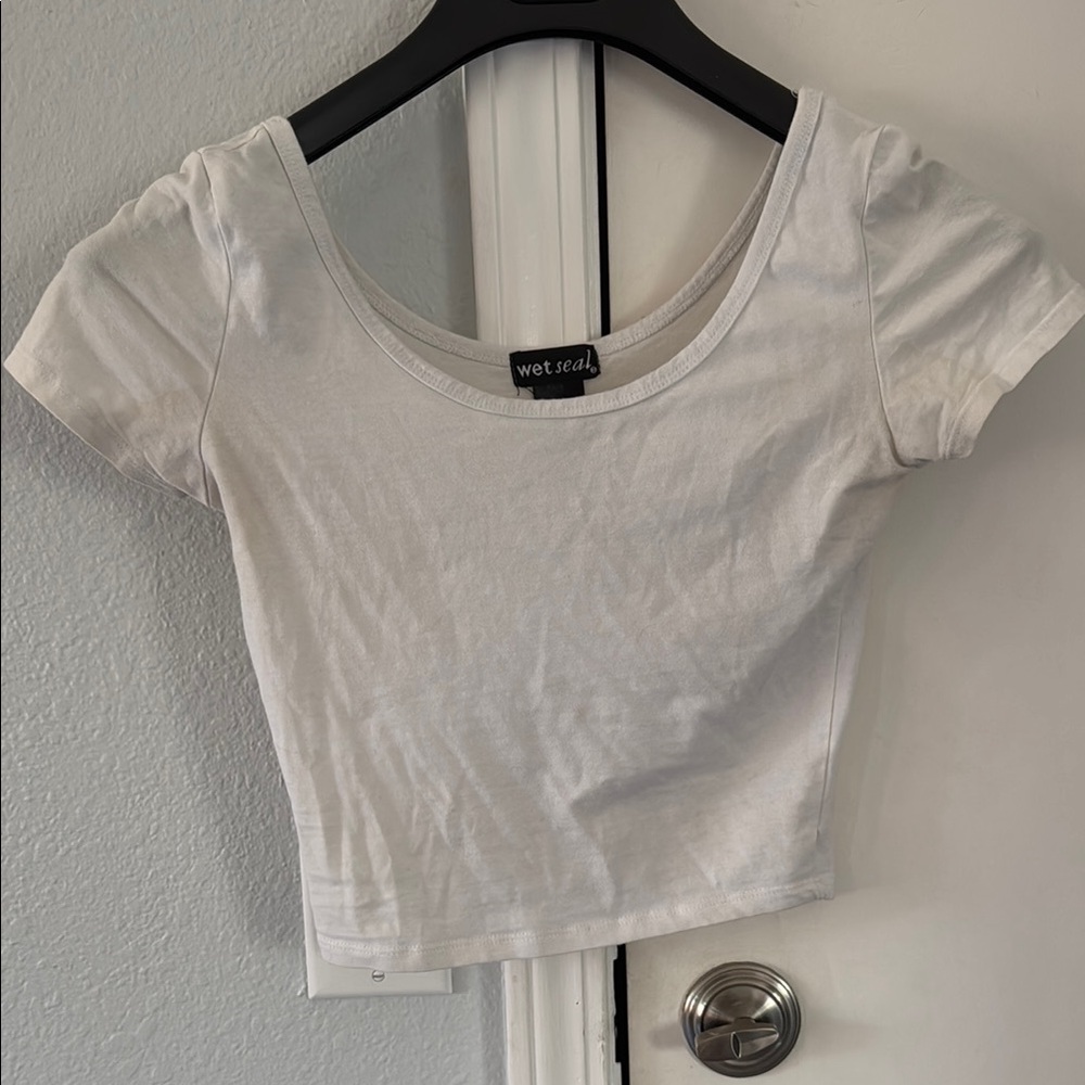 Wet Seal White Fitted Cap Sleeve Crop Top
